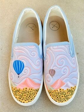 Inkkas Ray Womens 10 Hot Air Balloon Sunflower Slip On Sneakers Shoes Trek